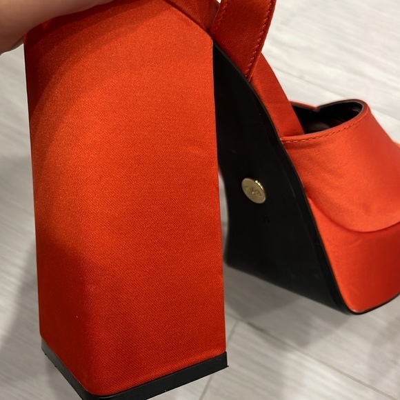 Zara Orange Satin Chunky Platform Heels - Picture 13 of 16